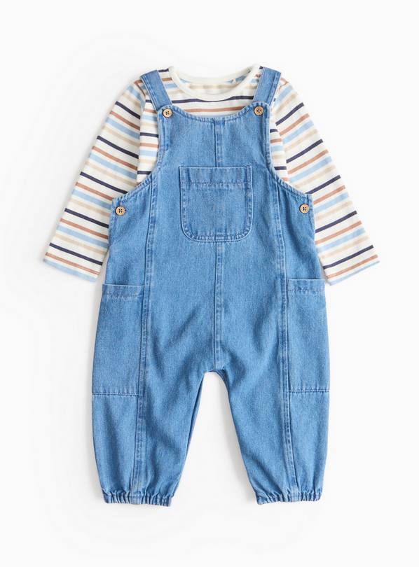 Stripe Bodysuit & Blue Dungarees Set 6-9 months